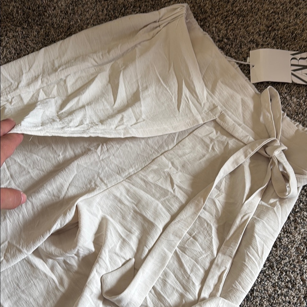 NWT Zara Cream Wide-Leg wrap Pants - Picture 2 of 7